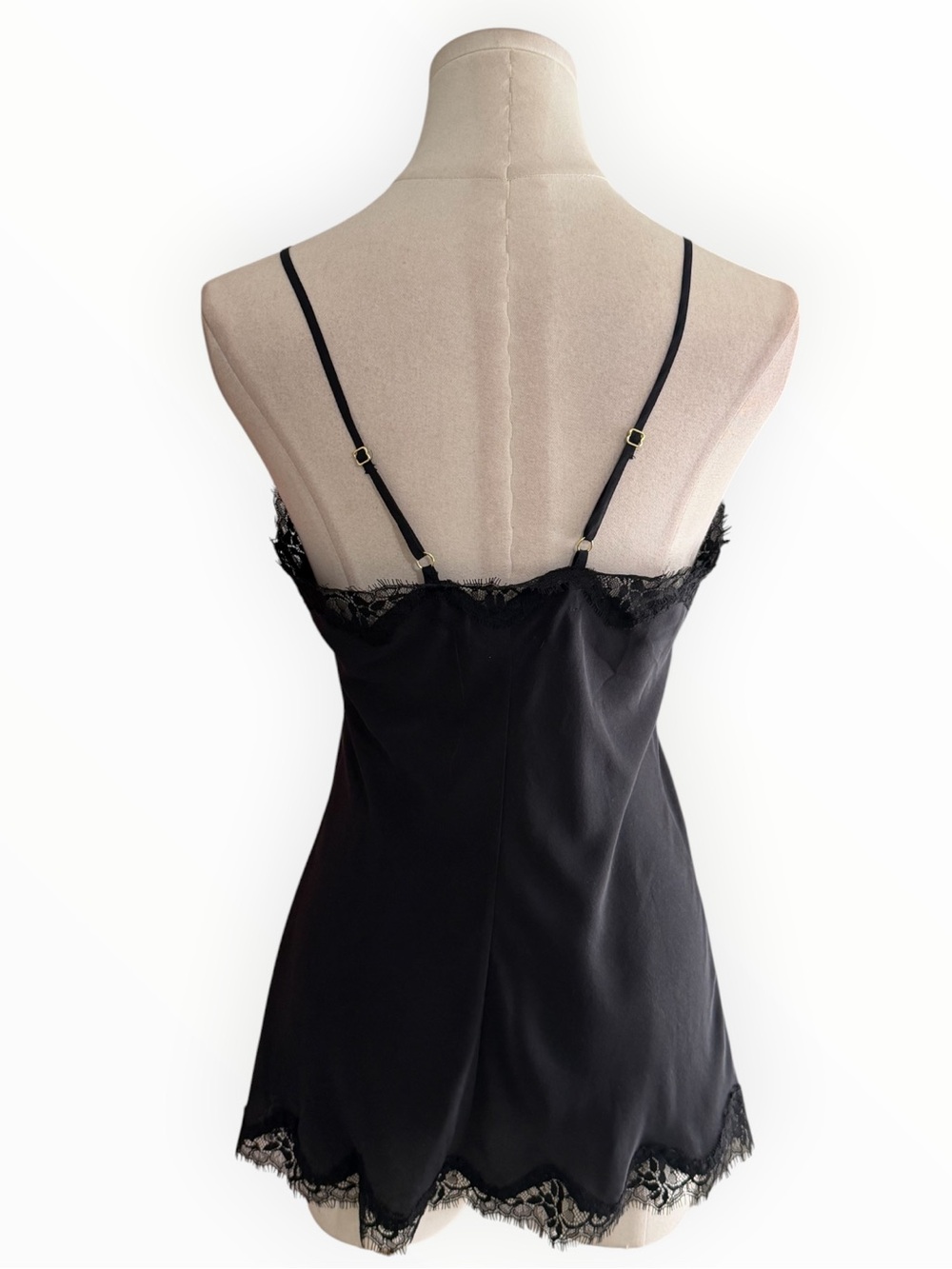 FALCONERI Black Silk Lace Trim Top Chemise Long Tank Designer Luxury Lingerie M - Picture 4 of 7